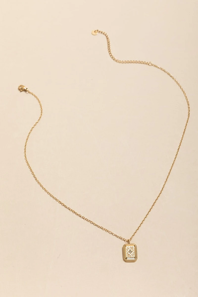 Angelica Stainless Steel Engraved Pendant Necklace