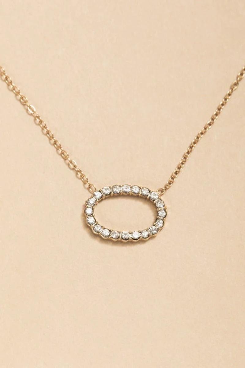 Casandra Stainless Steel Pave Oval Pendant Necklace