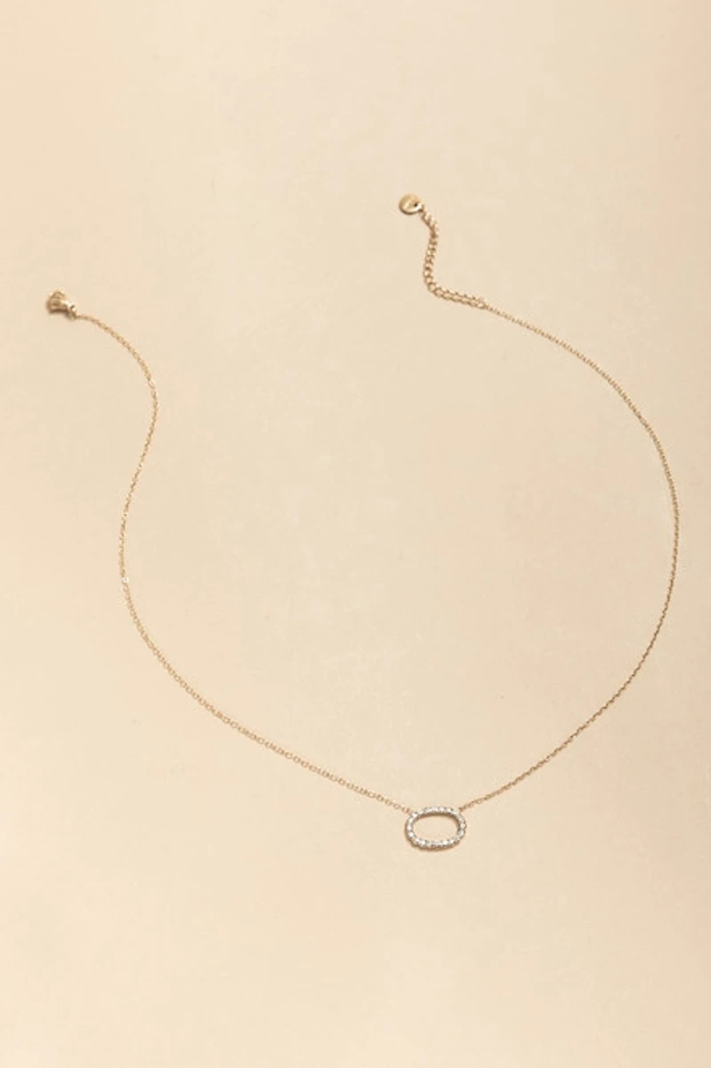 Casandra Stainless Steel Pave Oval Pendant Necklace