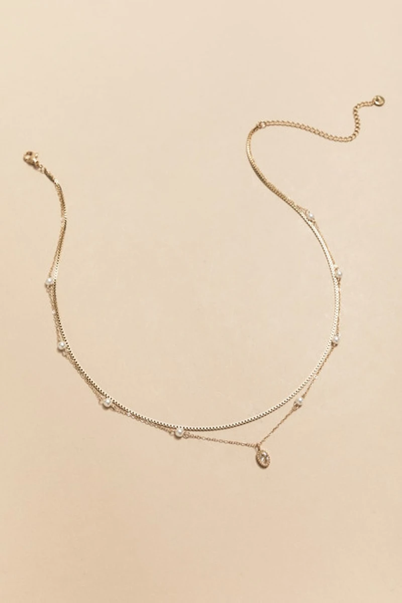 Thelma Stainless Steel Pearl Station Pendant Necklace