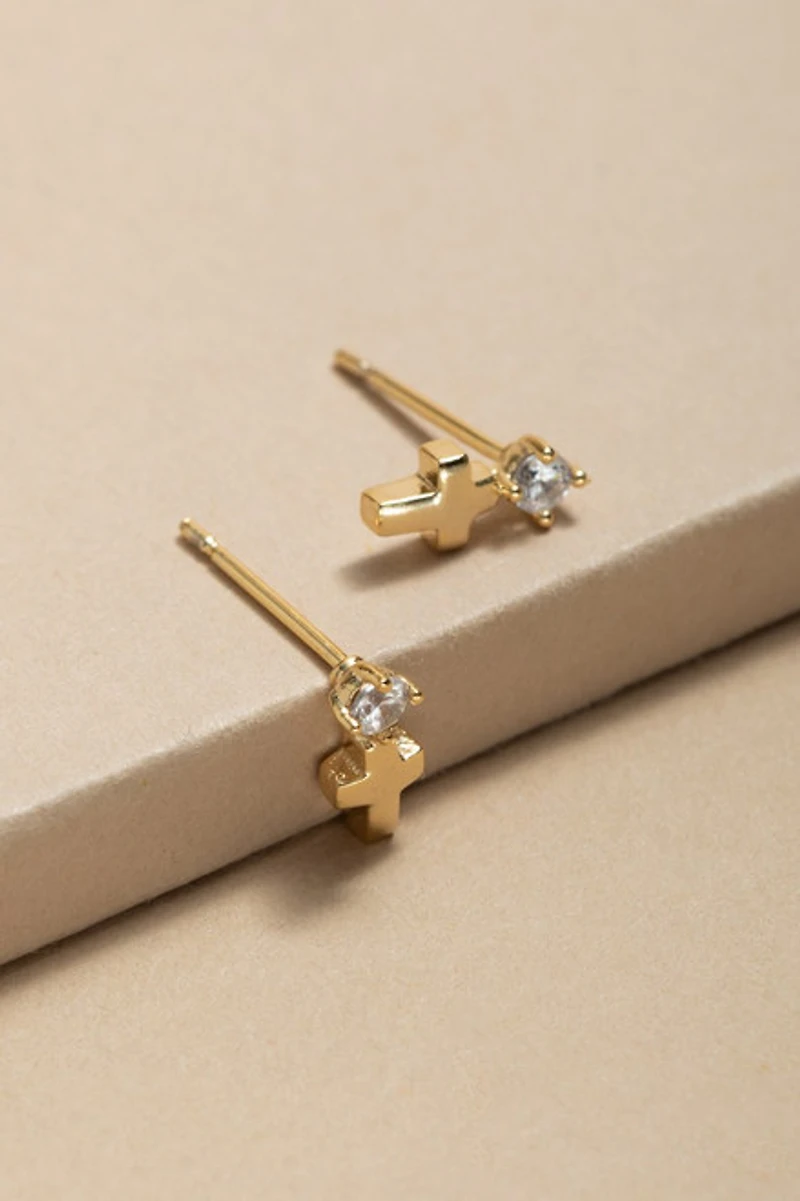 Alexis Mini Crystal Cross Drop Earrings