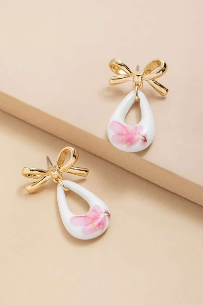 Bridget Bow With Ceramic Teardrop Earrings