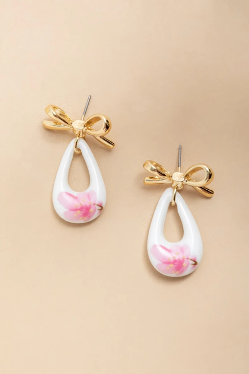 Bridget Bow With Ceramic Teardrop Earrings