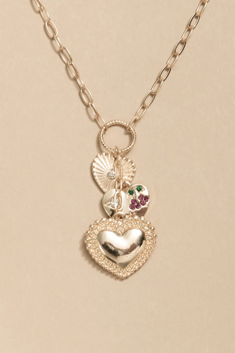 Debbie Cascading Heart Charm Pendant Necklace