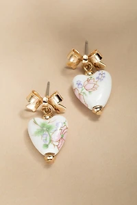 Shelley Ceramic Heart On Bow Earrings