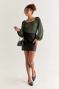 Ethel Puff Sleeve Texured Knit Bodysuit Olive Green