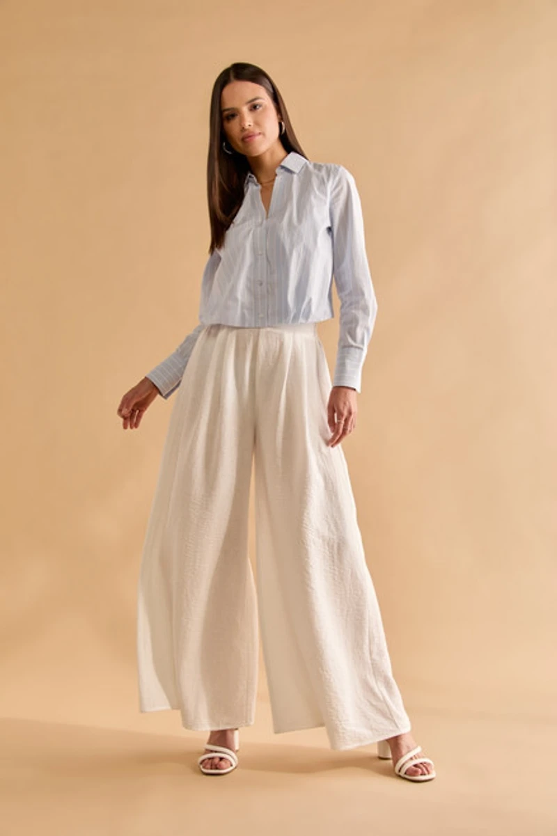 Dianna Striped Bubble Hem Button Down Top