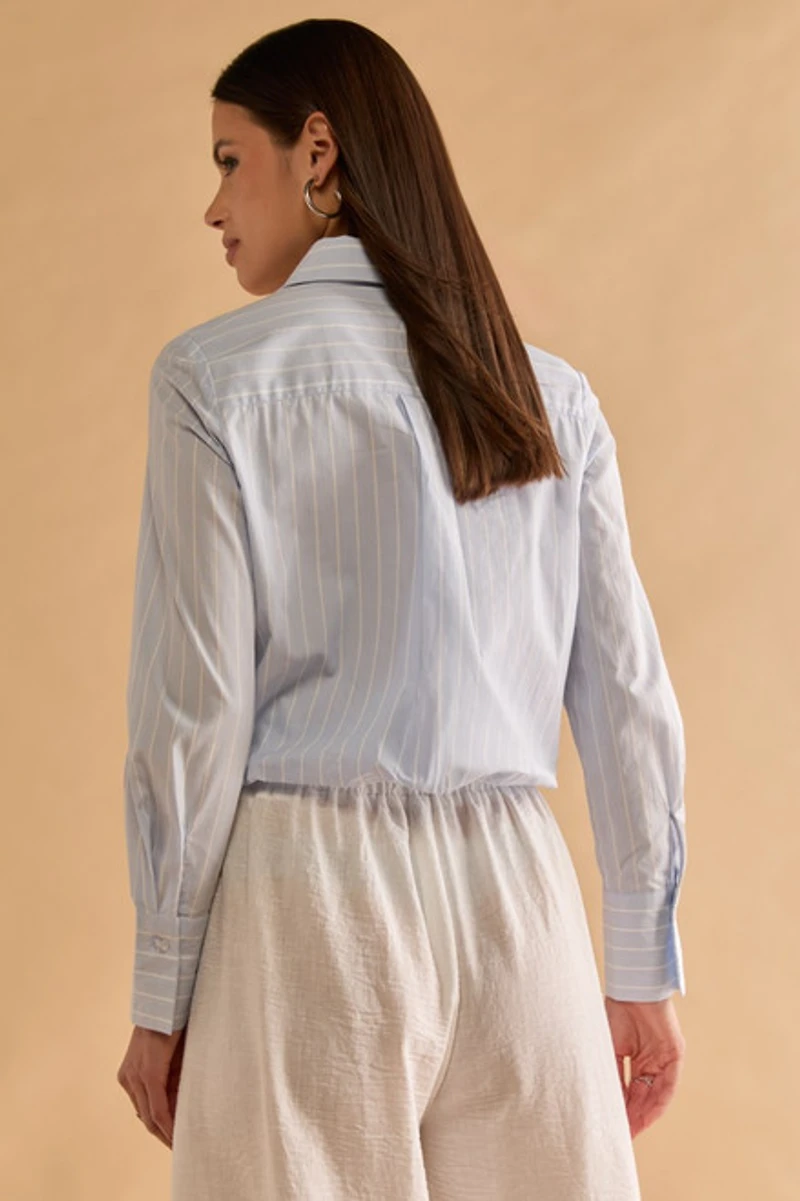 Dianna Striped Bubble Hem Button Down Top
