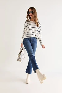 Candice Striped Long Sleeve Dolman Knit Top Ivory