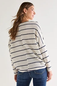 Candice Striped Long Sleeve Dolman Knit Top Ivory