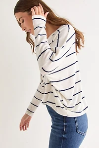 Candice Striped Long Sleeve Dolman Knit Top Ivory