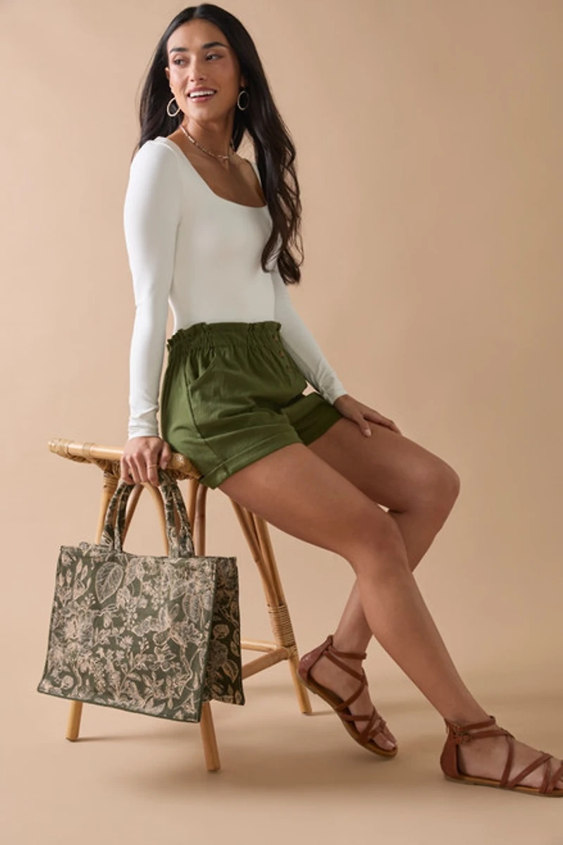 Jeanna Floral Canvas Tote Bag Olive Green