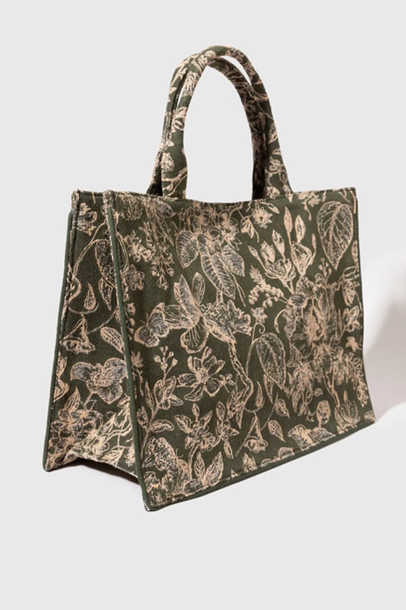 Jeanna Floral Canvas Tote Bag Olive Green