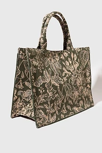 Jeanna Floral Canvas Tote Bag Olive Green