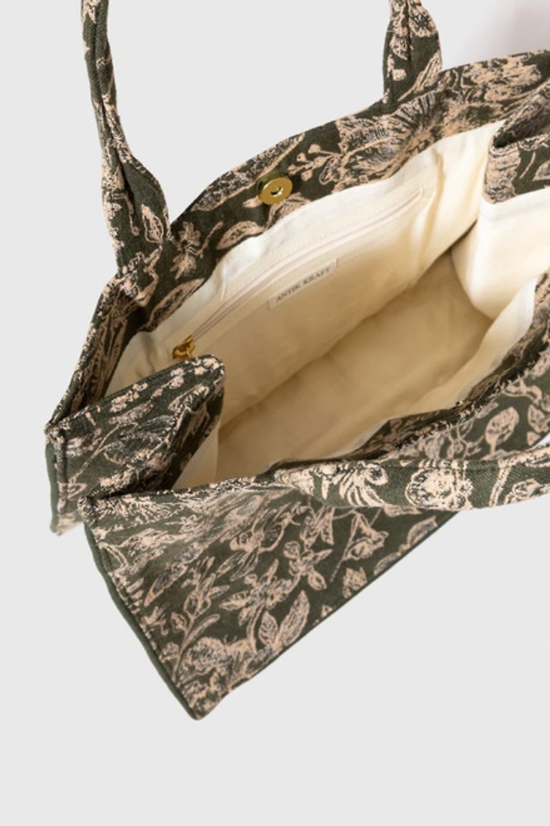 Jeanna Floral Canvas Tote Bag Olive Green