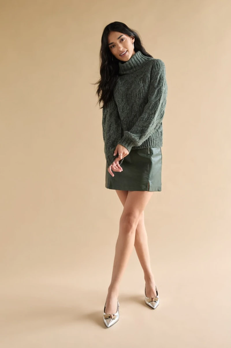 Aviana Cable Pullover Sweater Olive Green