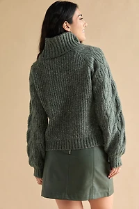 Aviana Cable Pullover Sweater Olive Green