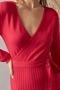 Eleanor Tie Waist Wrap Sweater Midi Dress