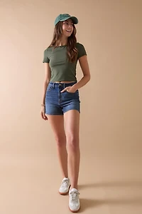 yummi by francesca's Short Sleeve Crew Neck Tee Olive Green