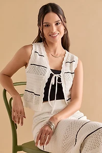 Charlene Striped Tie Front Sweater Tank Top