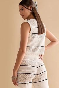 Charlene Striped Tie Front Sweater Tank Top