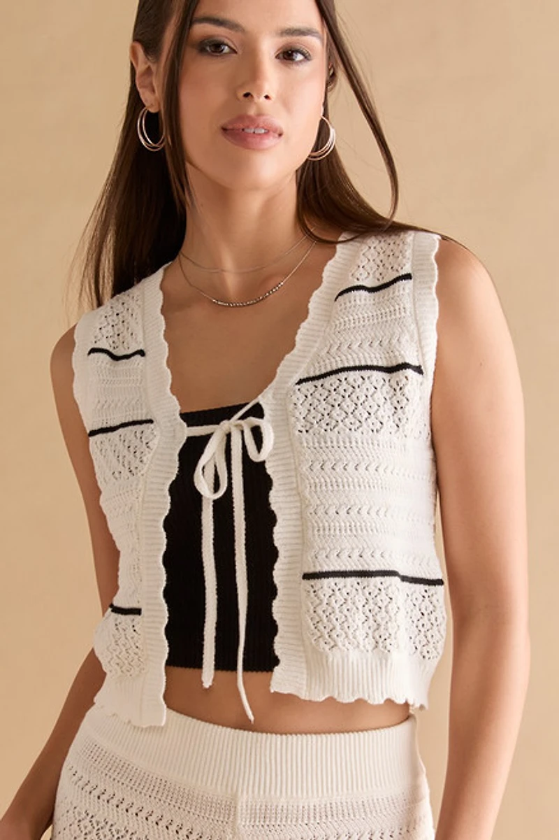 Charlene Striped Tie Front Sweater Tank Top