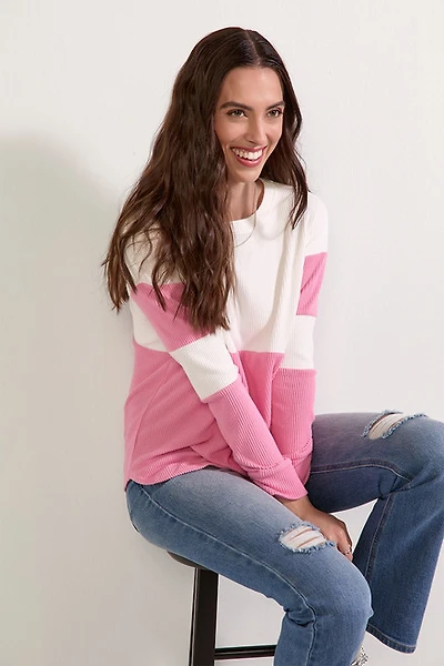 Lynn Color Block Long Sleeve Top Pink