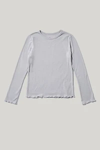Hello Franki Everly Long Sleeve Lettuce Edge T-Shirt for girls Heather Gray