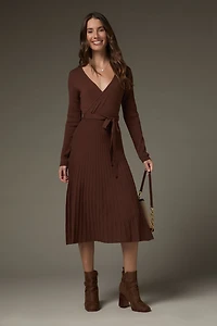 Eleanor Tie Waist Wrap Sweater Midi Dress