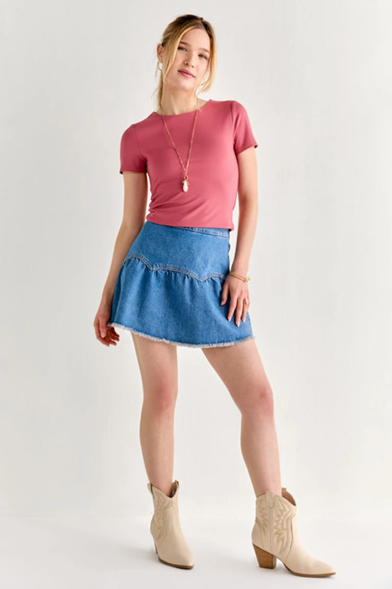 yummi by francesca's Short Sleeve Crew Neck Tee Mauve