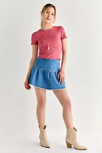 yummi by francesca's Short Sleeve Crew Neck Tee Mauve