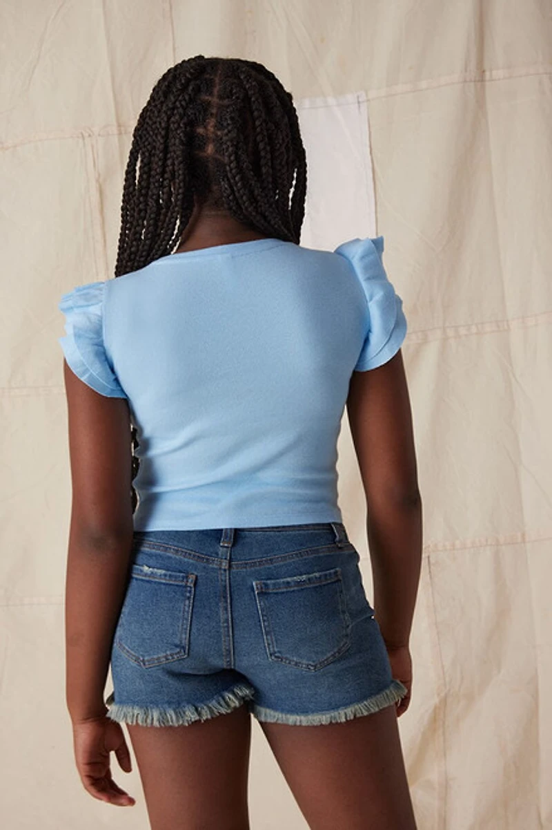 Hello Franki Sleeveless Ribbed Ruffle Tee for girls Light Blue