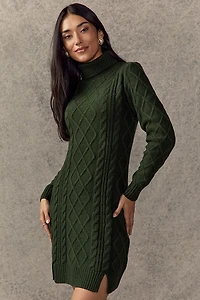 May Cable Knit Mini Sweater Dress Green