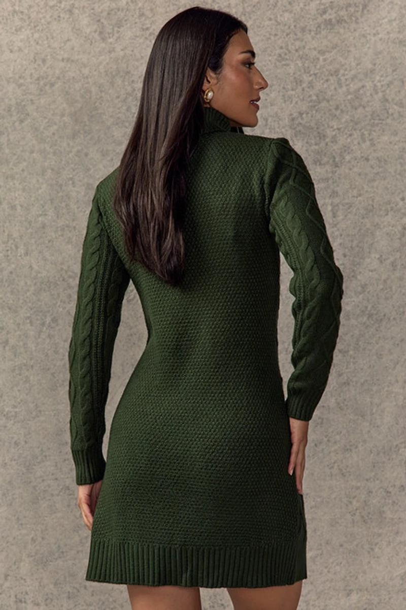 May Cable Knit Mini Sweater Dress Green