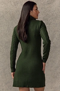 May Cable Knit Mini Sweater Dress Green