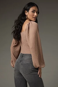Ethel Puff Sleeve Texured Knit Bodysuit Taupe