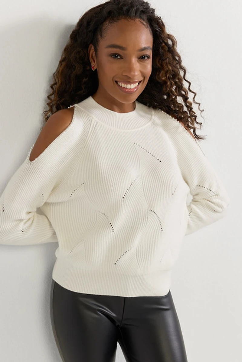 Kelley Cold Shoulder Pullover Sweater Ivory