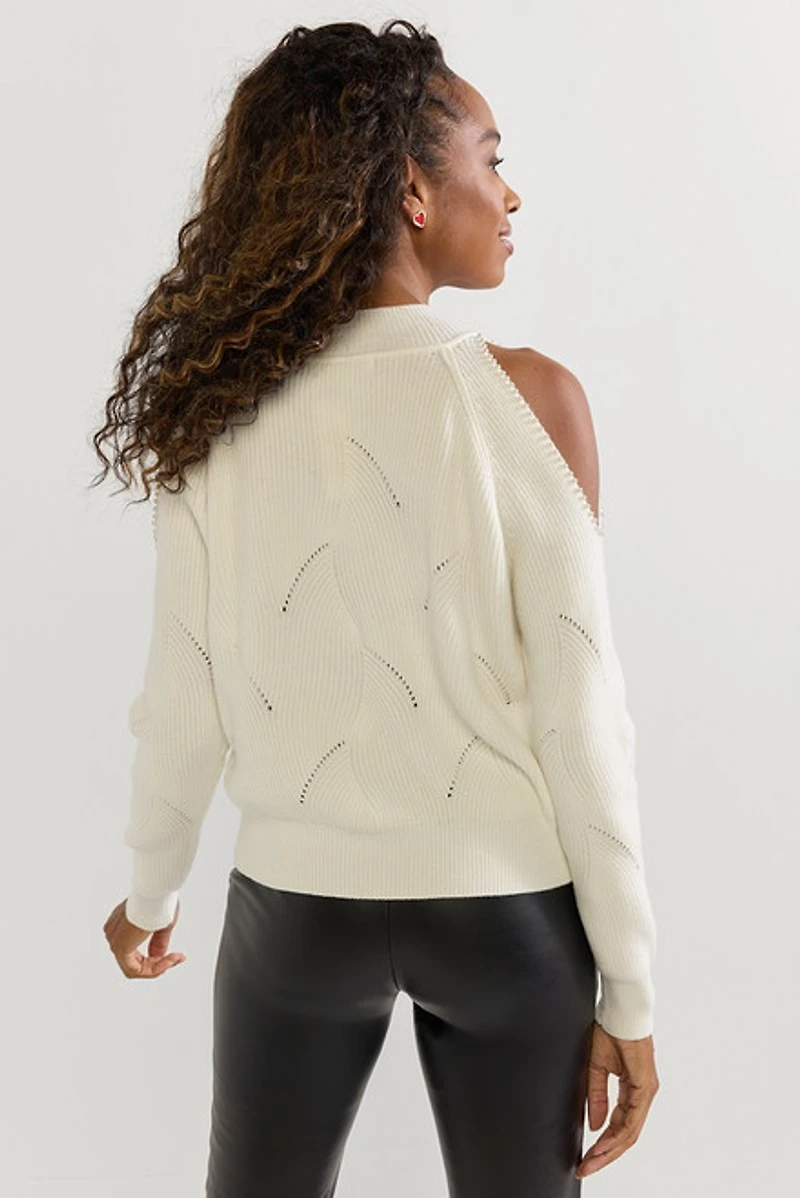 Kelley Cold Shoulder Pullover Sweater Ivory