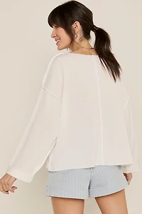 Claire Slouchy Fit Notch Neck Long Sleeve Top Ivory
