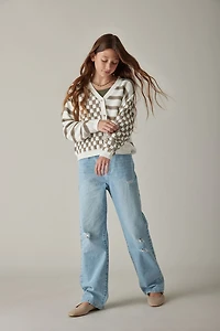 Hello Franki Mixed Print Cardigan for girls Dark Brown