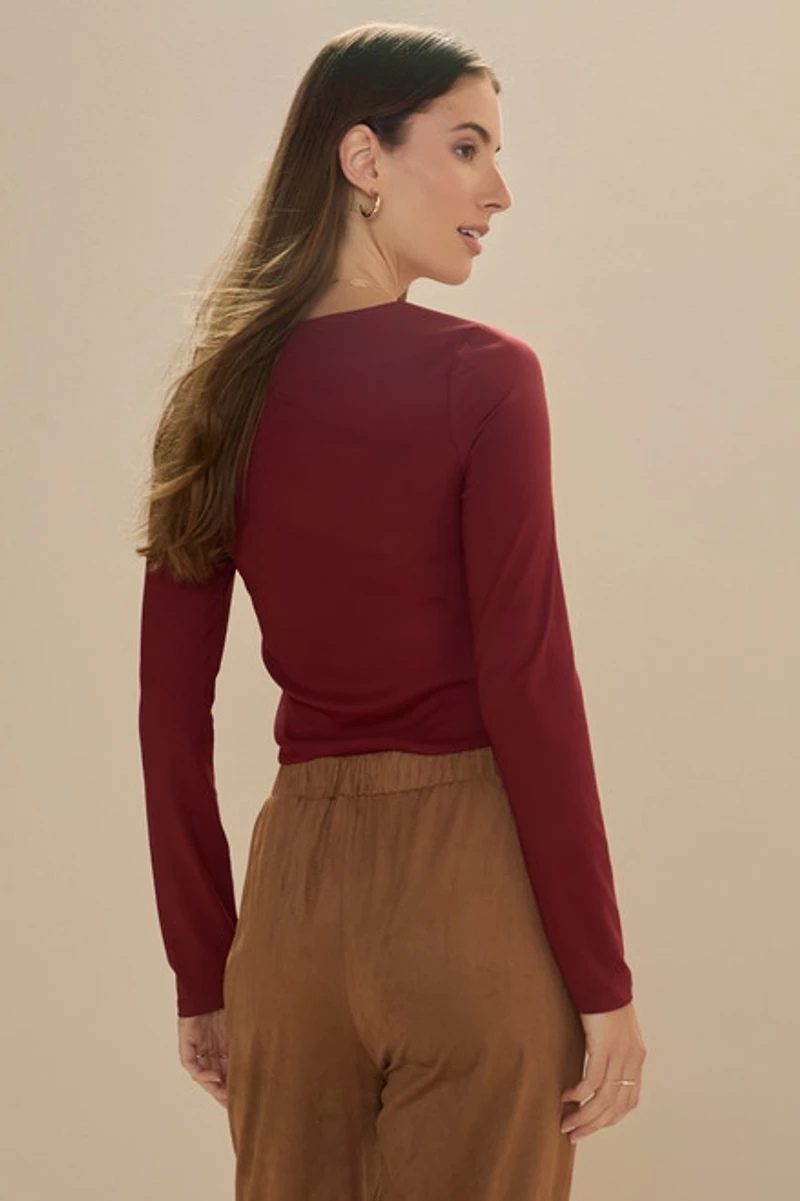yummi by francesca's Crew Neck Tee Burgundy