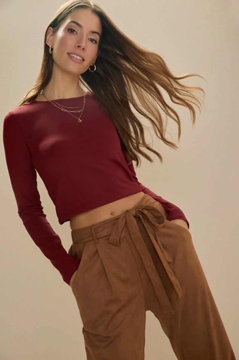 yummi by francesca's Crew Neck Tee Burgundy