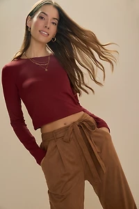 yummi by francesca's Crew Neck Tee Burgundy