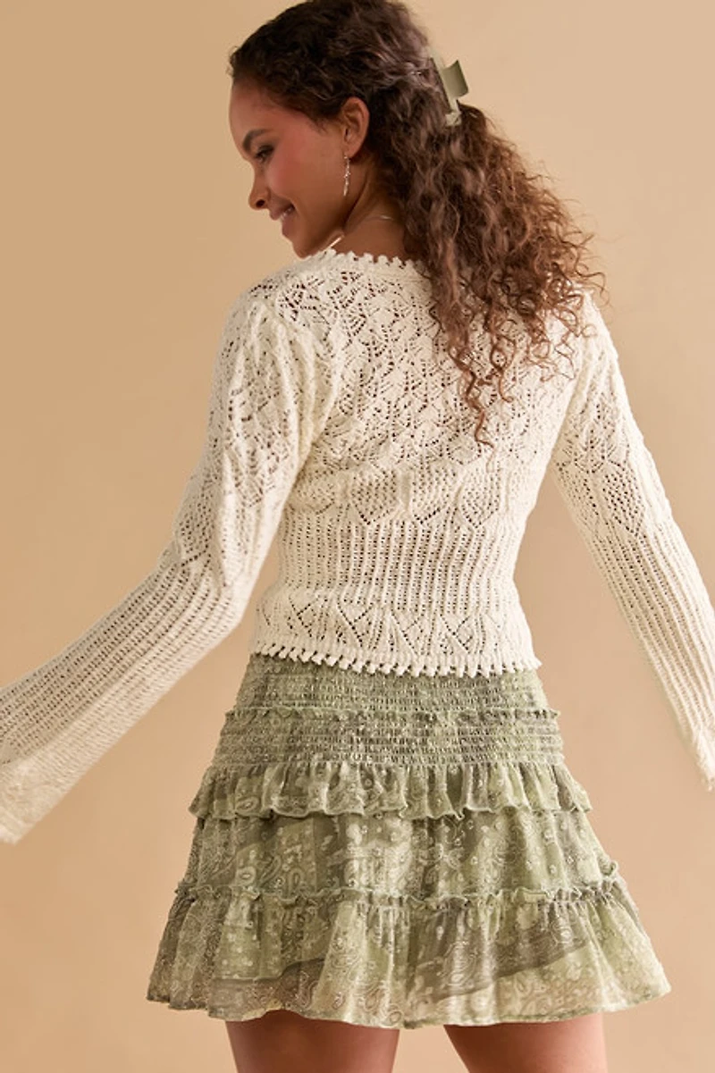 Brittany Cinch Waist Crochet Sweater Blouse