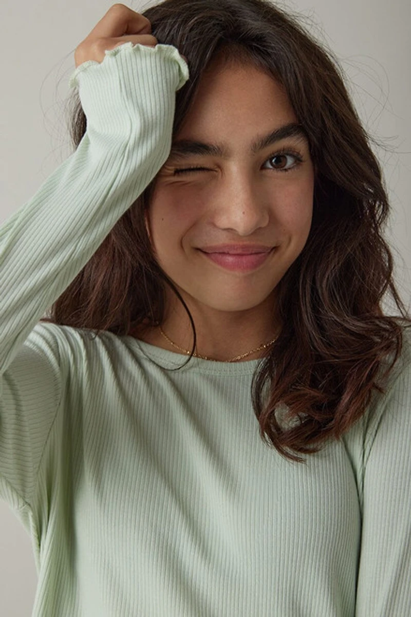 Hello Franki Everly Long Sleeve Lettuce Edge T-Shirt for girls