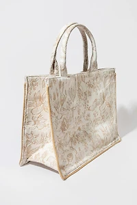 Jeanna Floral Canvas Tote Bag Beige