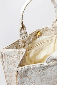 Jeanna Floral Canvas Tote Bag Beige
