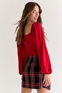 Ethel Puff Sleeve Texured Knit Bodysuit Bright Red