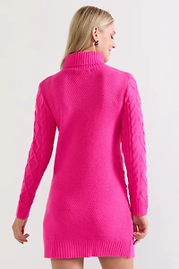 May Cable Knit Mini Sweater Dress Magenta