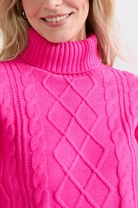 May Cable Knit Mini Sweater Dress Magenta